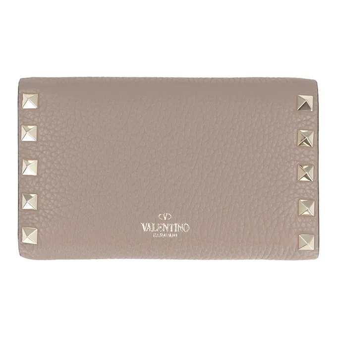 Valentino Rockstud Calfskin Wallet Women's Pink-1