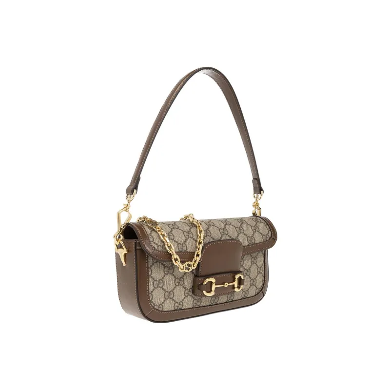 GUCCI Horsebit 1955 Canvas With Leather Binding Baguette Bag Shoulder Bag Shoulder Bags Handbags Women's Brown-1