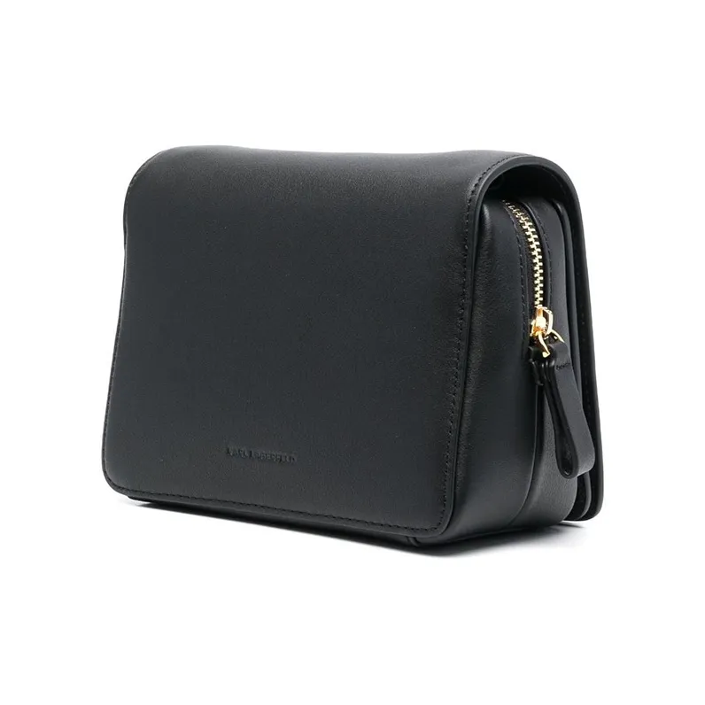 KARL LAGERFELD Calfskin Shoulder Bag, Crossbody Bag Women's Black/Gold-1