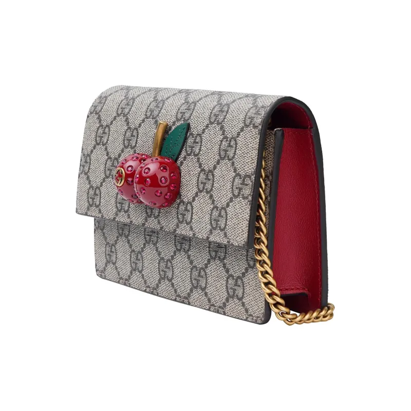 GUCCI Canvas Chain Shoulder Bag With Cherries-1