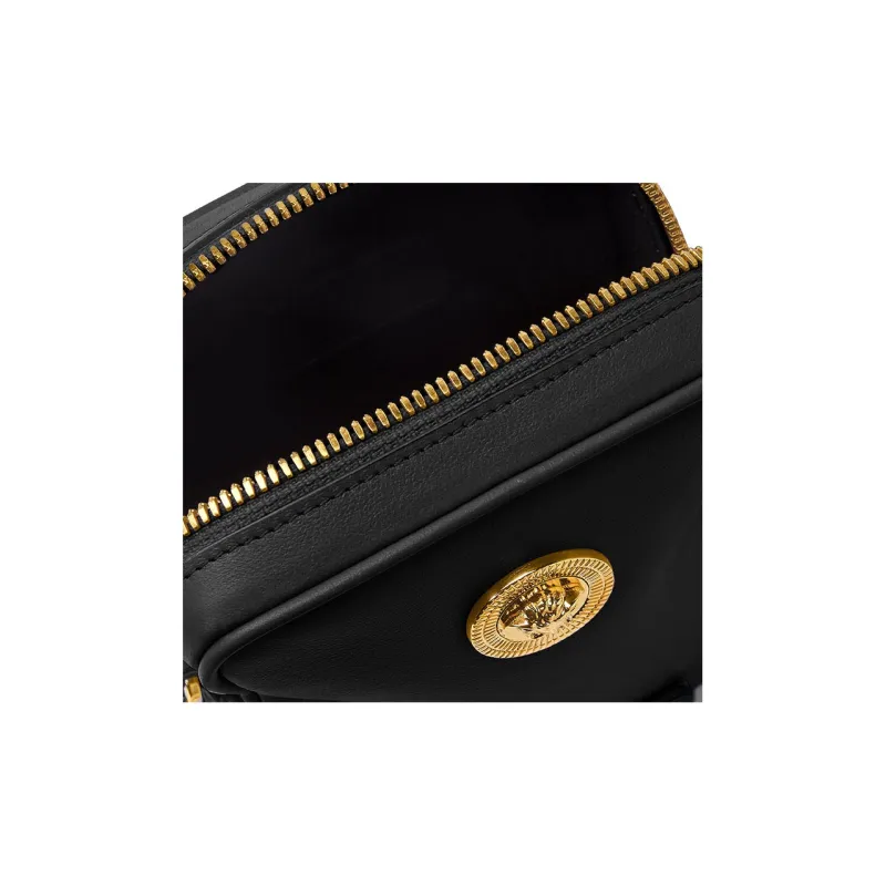 VERSACE La Medusa Cow Leather Shoulder Bag, Crossbody Bag Trumpets Men's Black-3