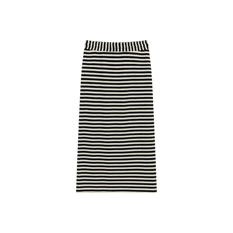 NO ONE ELSE Casual Long Skirts Women's Black White Stripes-1