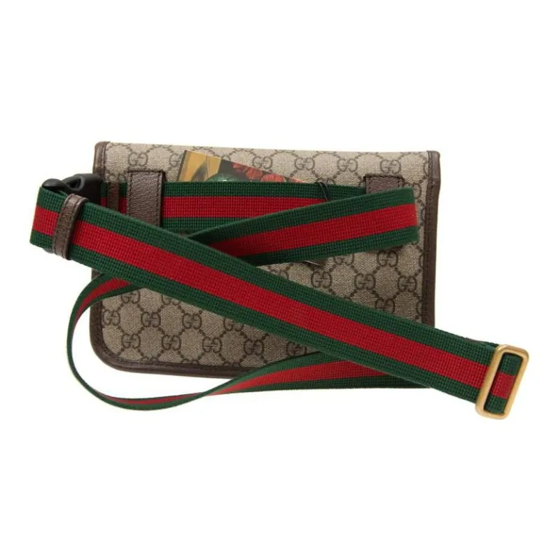 GUCCI Neo Vintage Series Canvas With Leather Messenger Bag Fanny Pack Crossbody Bags Small Size Men's Ebony/Brown-2