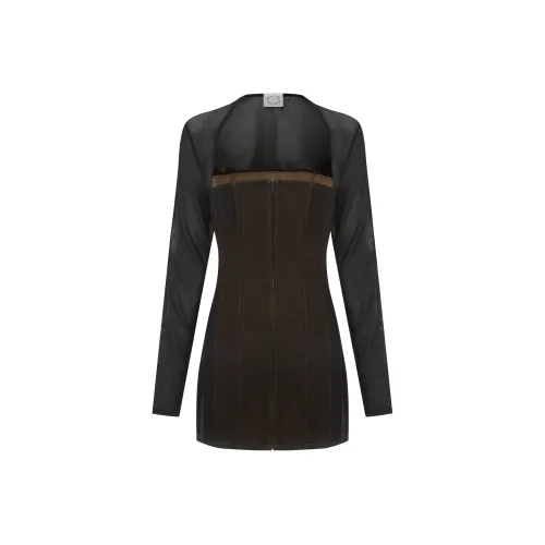 With Jean Long-Sleeved Dresses Women's Black