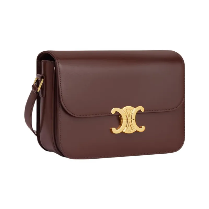 CELINE Triomphe Arc De Triomphe Shiny Calfskin Shoulder Bag Portable Crossbody Bag Shoulder Bag Women's Chestnut Brown-1