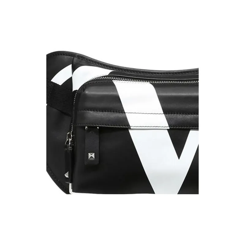 Valentino Calfskin Sling Bag Fanny Pack Regular Men's Black/White-4
