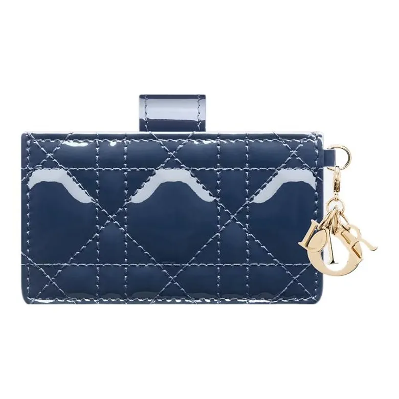 DIOR Lady Dior Patent Leather Cowhide Card Clip Card Holder Regular Women's Deep Sea Blue-2