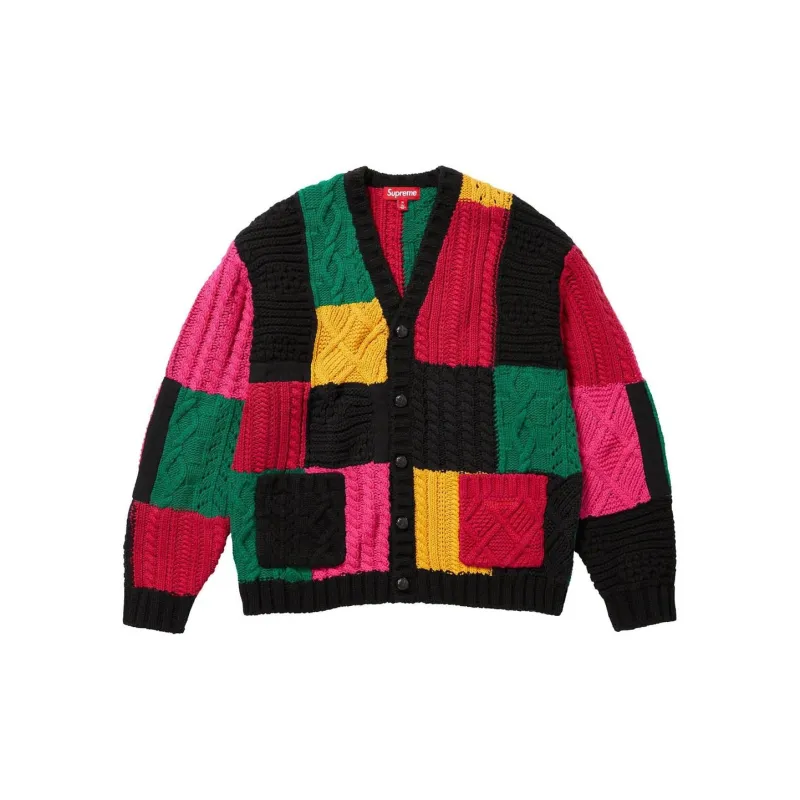 Supreme Patchwork Cable Knit Cardigan Ivory L - POIZON