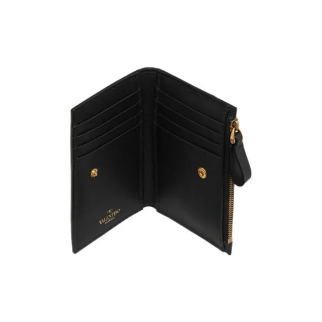 Valentino GARAVANI Leather Card Holder Coin Purse Women's Black-3