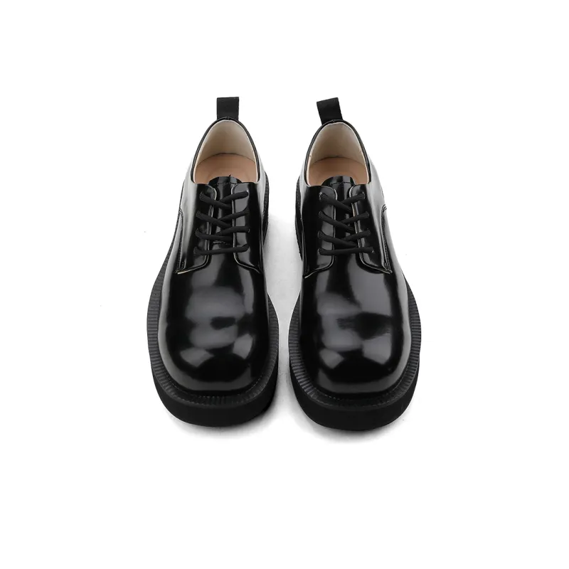 HANQIAORIJI Black Blood Series Casual Leather Shoes Unisex Black-3