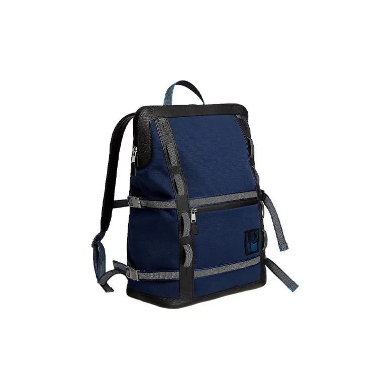HERMES Off Piste Canvas With Regate Taurillon Leather Ski Bag Backpack Regular Unisex Blue Black-1