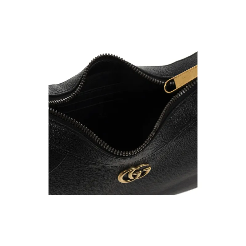 GUCCI Aphrodite Leather New Moon Shoulder Bag, Handbag, Shoulder Bag Small Size Women's Black-4