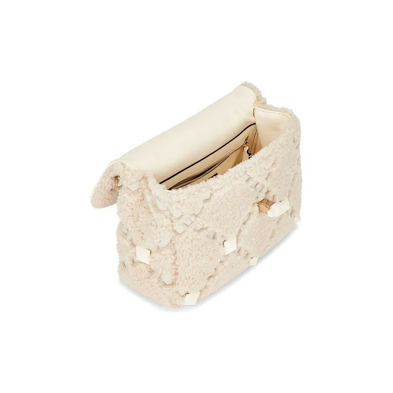 Valentino Shearling Crossbody Bag Handbag Shoulder Bag Medium Size Women's Ivory-3