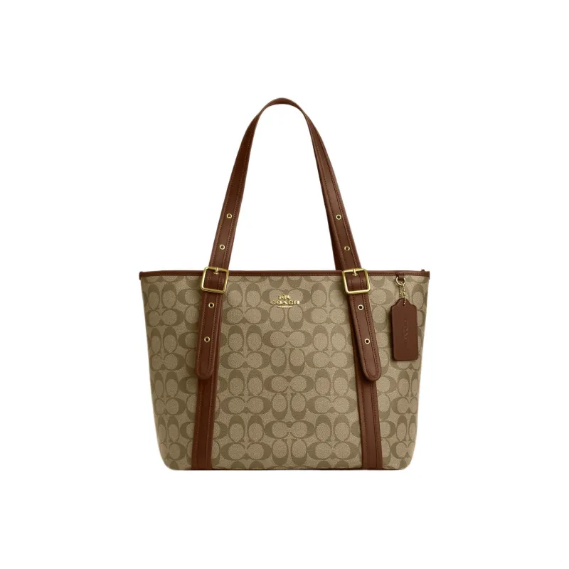 COACH Canvas With Leather Canvas Bag, Tote Bag, Shopping Bag, Handbag, Shoulder Bag Women's Khaki-0