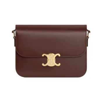 CELINE Triomphe Arc De Triomphe Shiny Calfskin Shoulder Bag Portable Crossbody Bag Shoulder Bag Women's Chestnut Brown