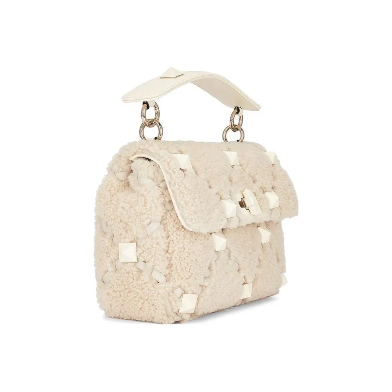 Valentino Shearling Crossbody Bag Handbag Shoulder Bag Medium Size Women's Ivory-1