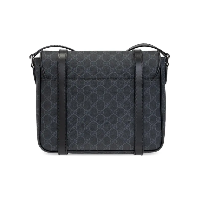 GUCCI Leather Messenger Bag Shoulder Bag Crossbody Bag Men's Black Gray Color-2