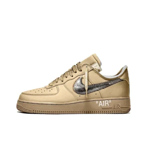 OFF WHITE x Nike Air Force 1 Slip Resistant Cushioning Low Top Skateboard Shoes Men's Gold