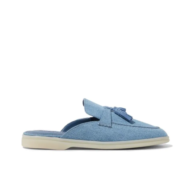 SCAROSSO Lucrezia Tassel detail Denim Slippers Women's-1