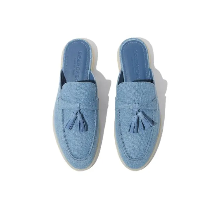 SCAROSSO Lucrezia Tassel detail Denim Slippers Women's-3