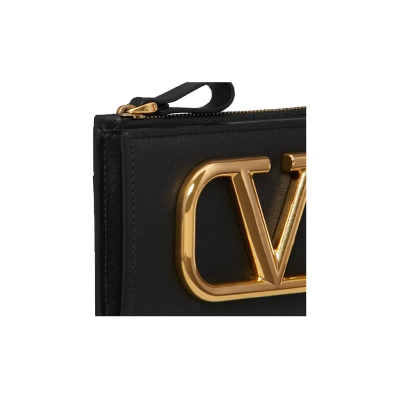 Valentino GARAVANI Leather Card Holder Coin Purse Women's Black-4