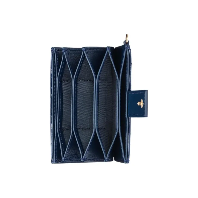 DIOR Lady Dior Patent Leather Cowhide Card Clip Card Holder Regular Women's Deep Sea Blue-3