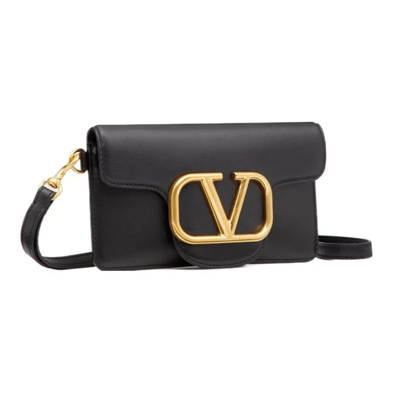 Valentino Calfskin Shoulder Bag, Crossbody Bag, Cell Phone Pouch Men's Black-1