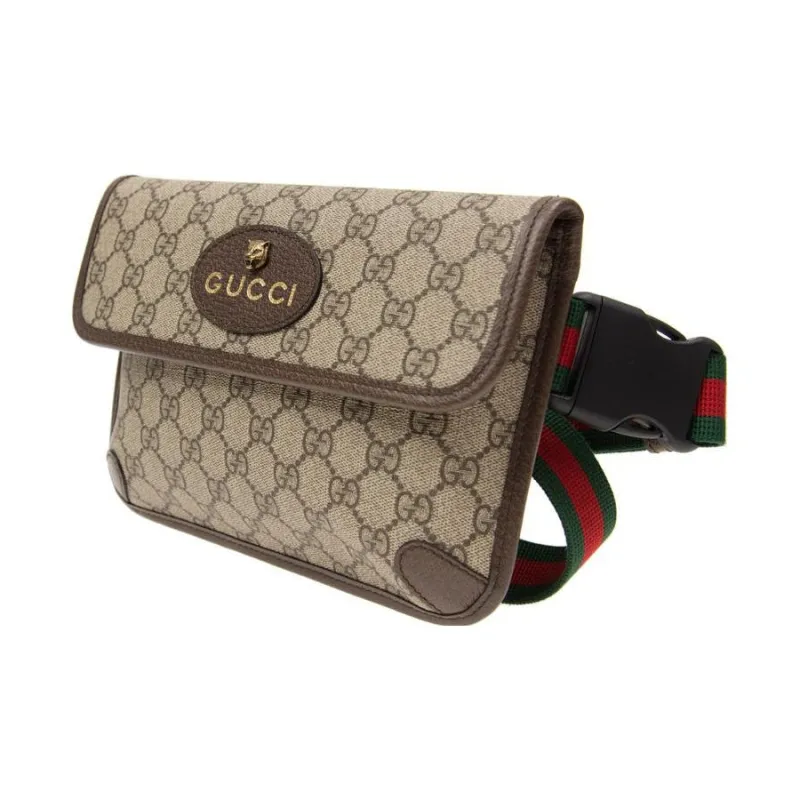 GUCCI Neo Vintage Series Canvas With Leather Messenger Bag Fanny Pack Crossbody Bags Small Size Men's Ebony/Brown-1