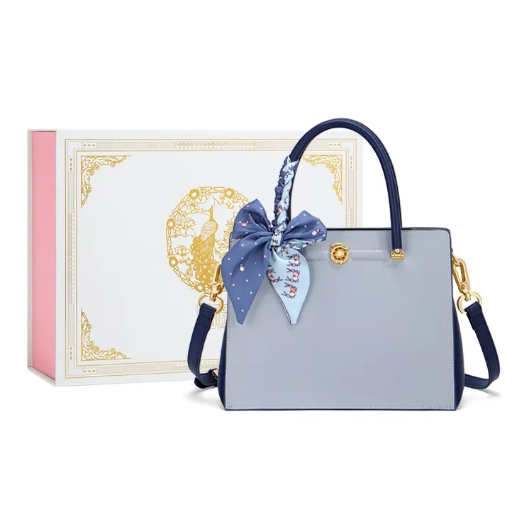 Gong Xuan Cow Leather Shoulder Bag, Crossbody Bag, Handbag Regular Women's Depressed Slate Blue-0