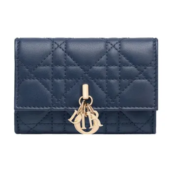 DIOR Sheepskin Wallet Extra Small Women's Deep Sea Blue