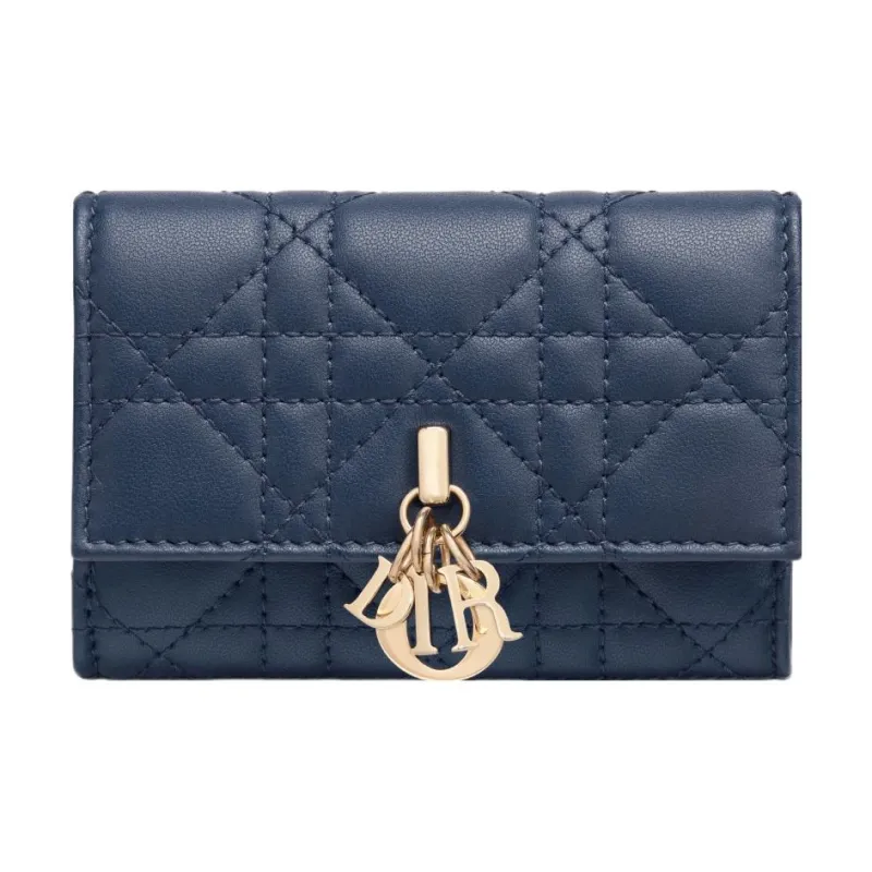 DIOR Sheepskin Wallet Extra Small Women's Deep Sea Blue-0