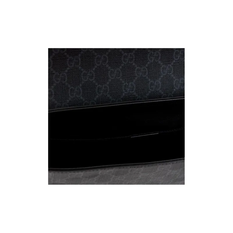 GUCCI Leather Messenger Bag Shoulder Bag Crossbody Bag Men's Black Gray Color-3