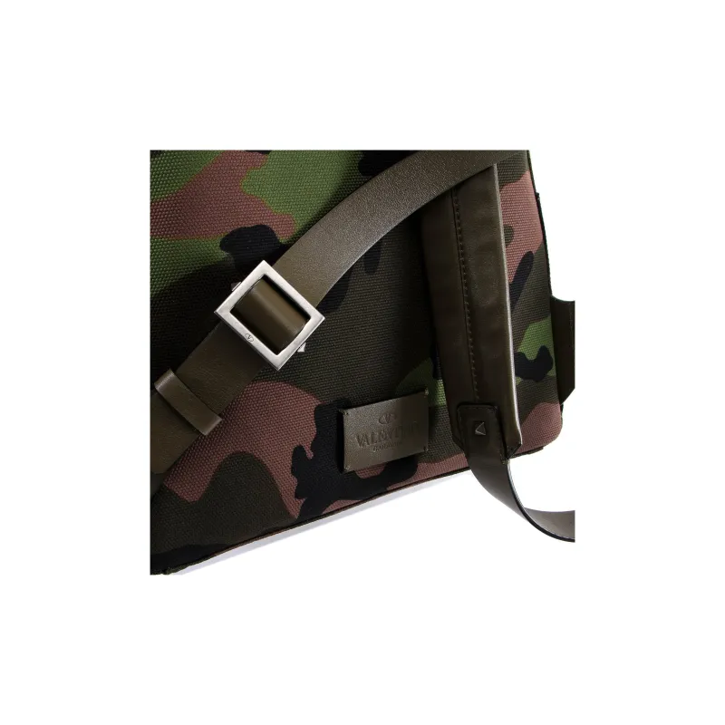 Valentino Canvas With Leather Backpack Unisex Army Green-4