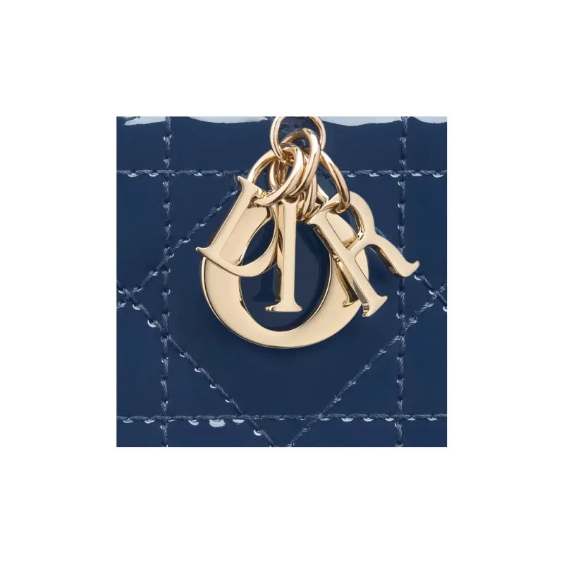 DIOR Lady Dior Patent Leather Cowhide Card Clip Card Holder Regular Women's Deep Sea Blue-4