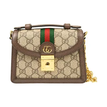 GUCCI Ophidia Canvas With Leather Handbag Crossbody Bag Shoulder Bag Mini Women's Brown/Ebony