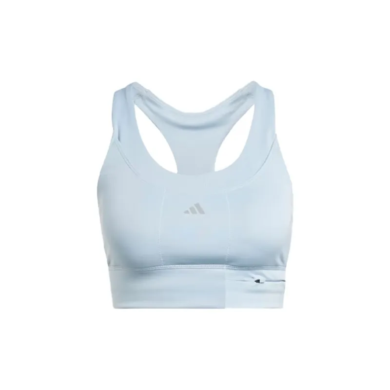 Adidas Solid Color Logo Medium Support Sports Bra Women's Light Blue-0