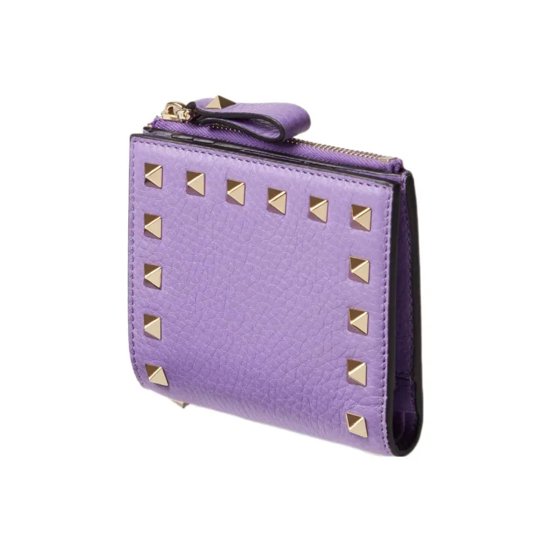 Valentino Rockstud Grained Calfskin Wallet Coin Purse Card Holder Small Size Women's Purple-2