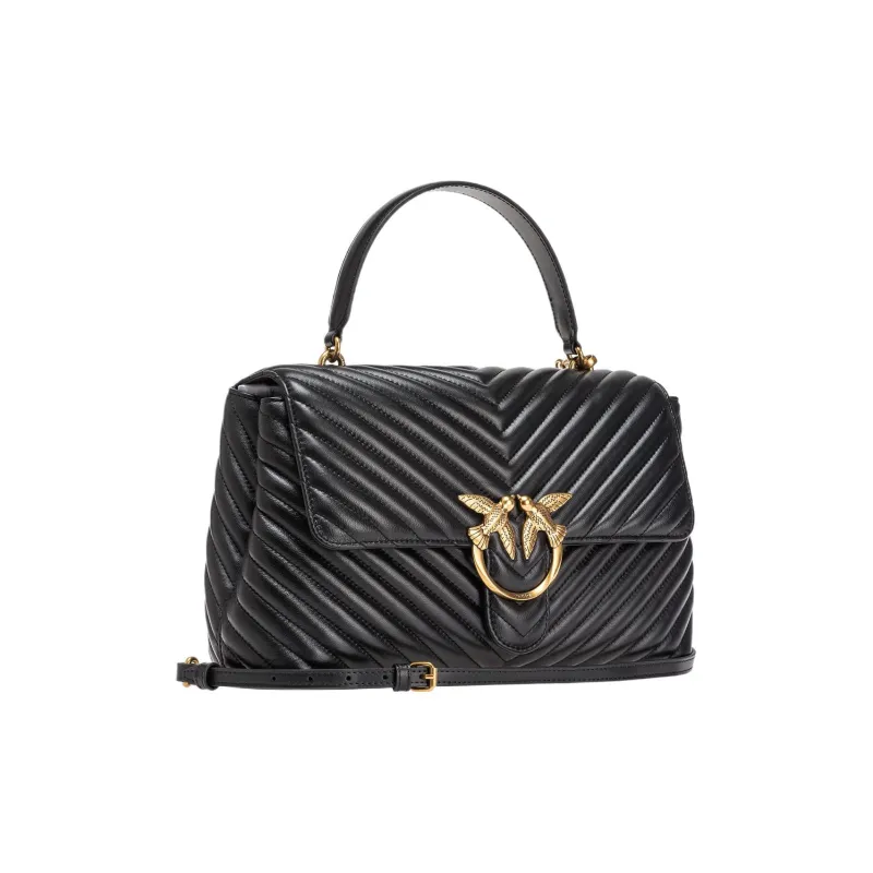 PINKO Leather One Shoulder Handbag Women's Black-1