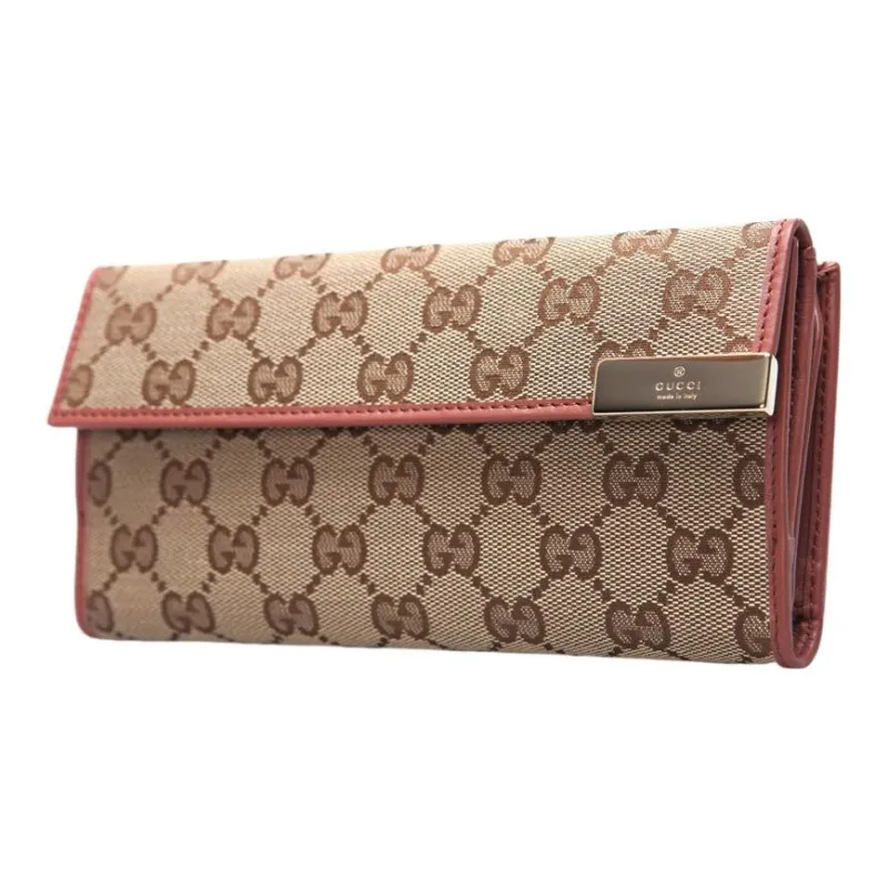 GUCCI Fabric With Leather Handheld Wallet Women's Beige Yellow-2