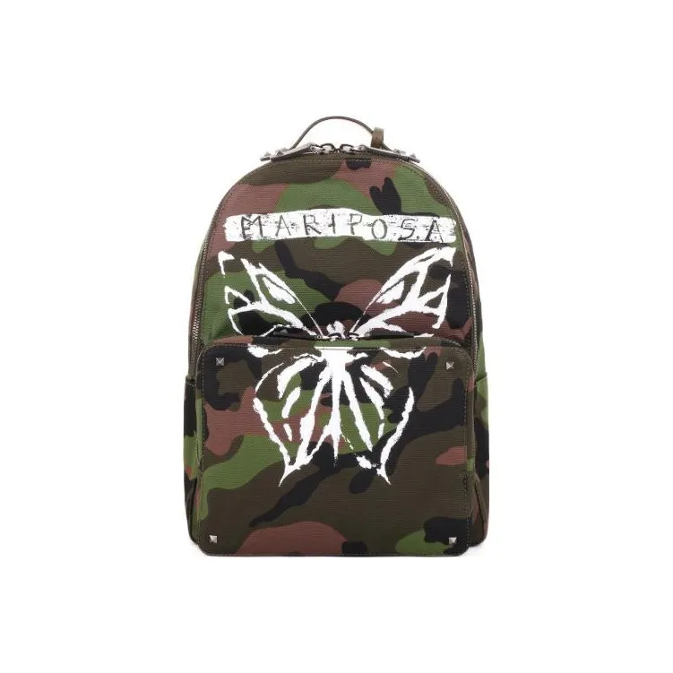 Valentino Canvas With Leather Backpack Unisex Army Green-0
