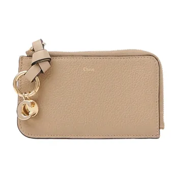 Chloe Alphabet Grained Calfskin Coin Purses Wallets Small Size Women's Terracotta Brown