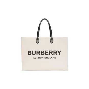Burberry Logo Detail Cotton Blend Tote Natural