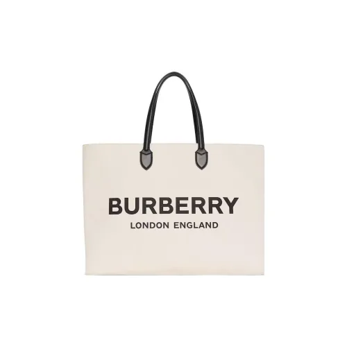 Burberry Logo Detail Cotton Blend Tote Natural