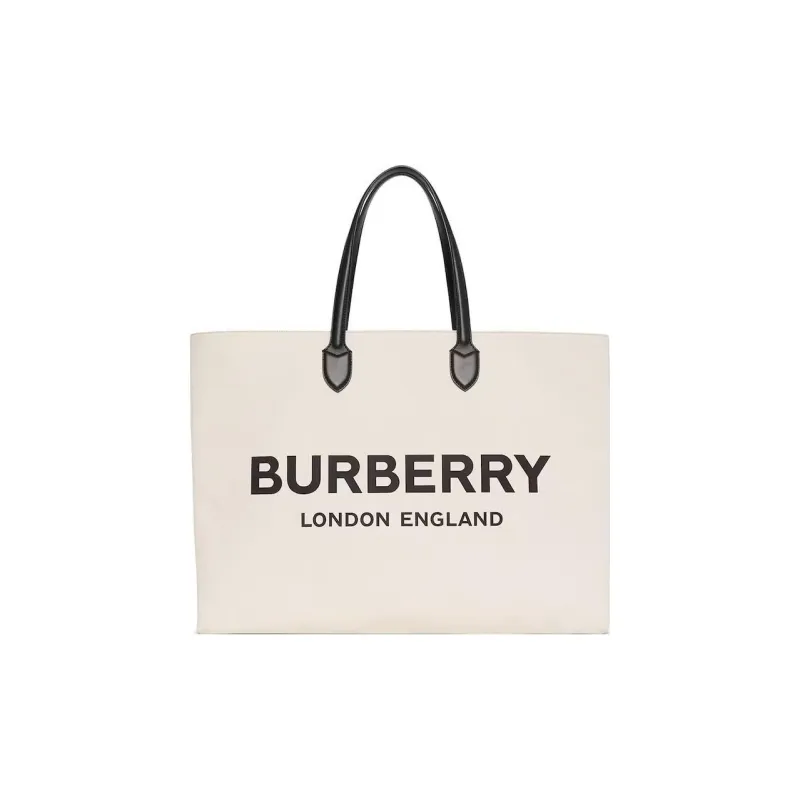 Burberry Logo Detail Cotton Blend Tote Natural-0