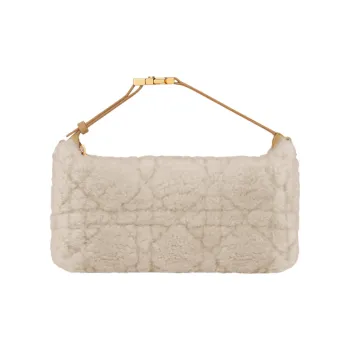 DIOR DiorTravel Wicker Grid Sheep Fur Portable Clutch Medium Size Women's Natural