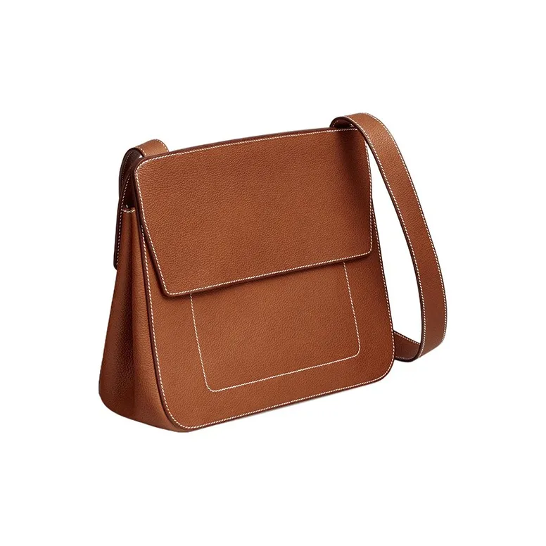 HERMES Mali-Selle Barenia Faubourg Calfskin Courier Bag Shoulder Bag Crossbody Bag Regular Men's 34 Fauve Light Tawny-2