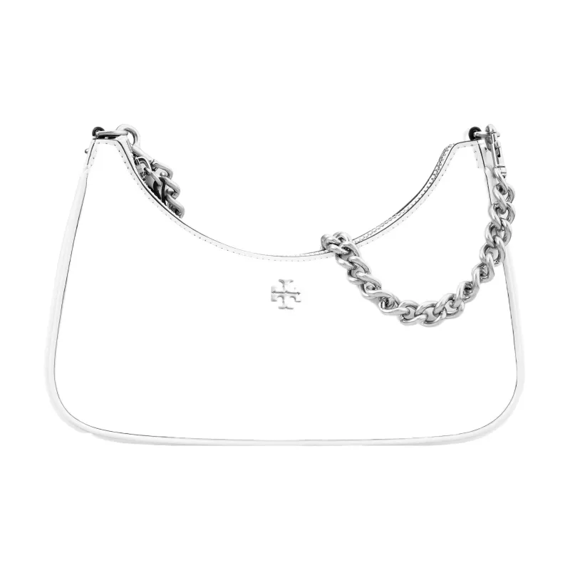 TORY BURCH MERCER Leather Crescent Bag, Shoulder Bag, Handbag Women's White-1