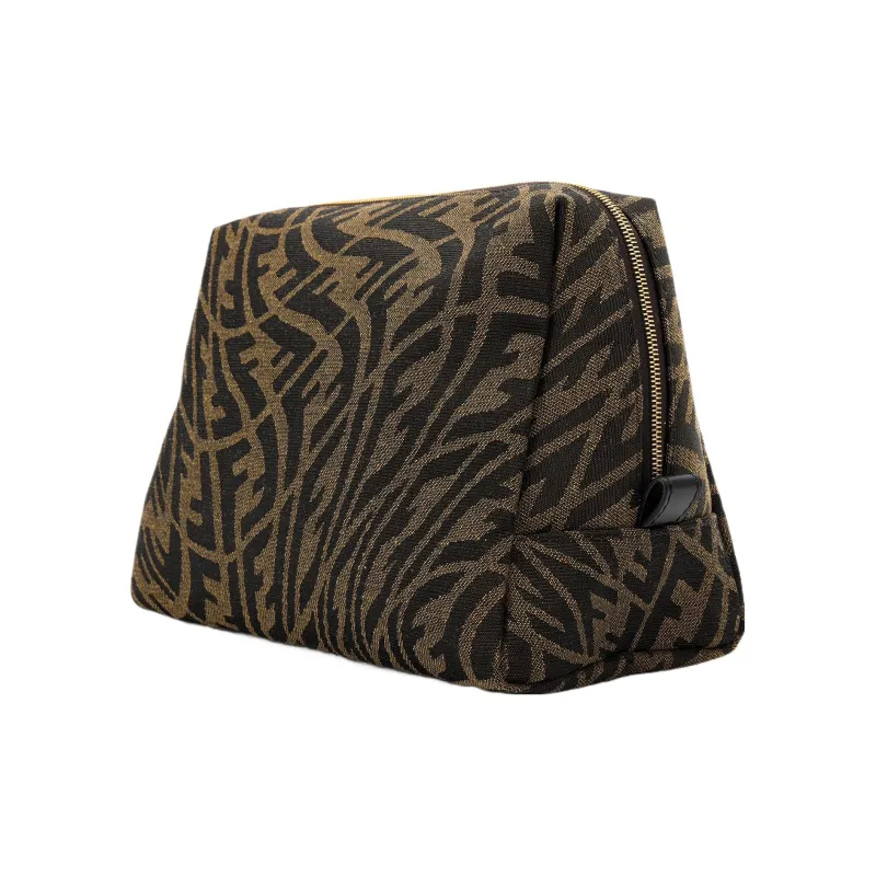 FENDI Cow Leather Toiletry Bag Clutch Makeup Bag Women's Yellow/Brown-2