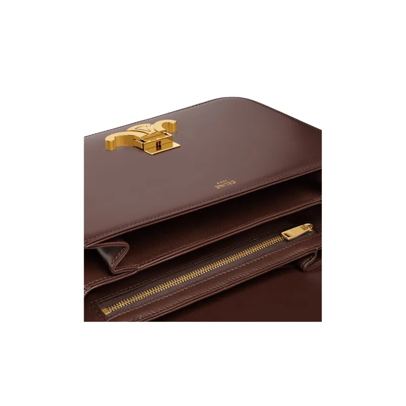 CELINE Triomphe Arc De Triomphe Shiny Calfskin Shoulder Bag Portable Crossbody Bag Shoulder Bag Women's Chestnut Brown-4