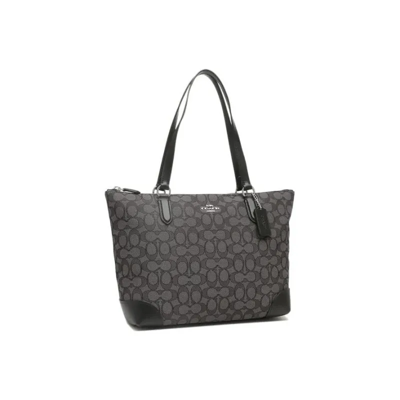 COACH City Zip Tote Fabric With Leather Tote Bag Shopping Bag Handbag Shoulder Bag Women's Black Gray Color-1